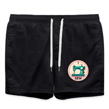 Vintage Sewing Machine Silhouette - Swim Trunks - black - Front - AI Model Male 185 light (185cm)