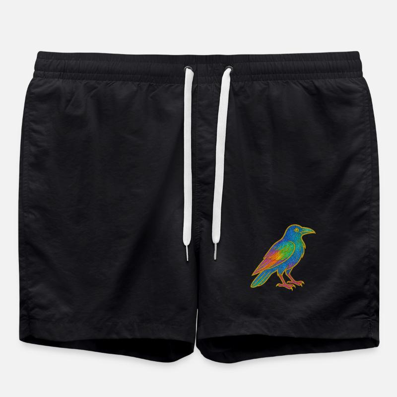 Rainbow Raven Patch Design - Swim Trunks - black