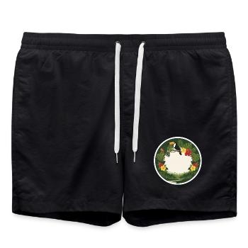 Toucans tropicales et feuillage circulaire - Short de bain - noir - Devant - AI Model Male 185 light (185cm)