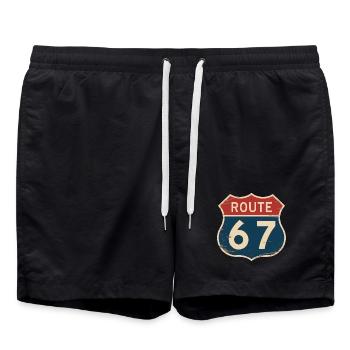 Route 67 Vintage Highway Sign Retro Road Trip - Swim Trunks - black - Front - AI Model Male 185 light (185cm)