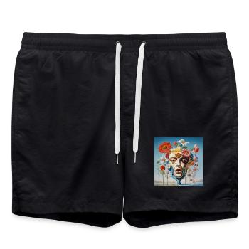 Floral Mask Portrait Surreal - Swim Trunks - black - Front - AI Model Male 185 light (185cm)