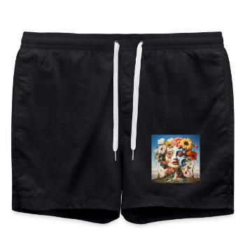 Flower Masks Double Face - Swim Trunks - black - Front - AI Model Male 185 light (185cm)