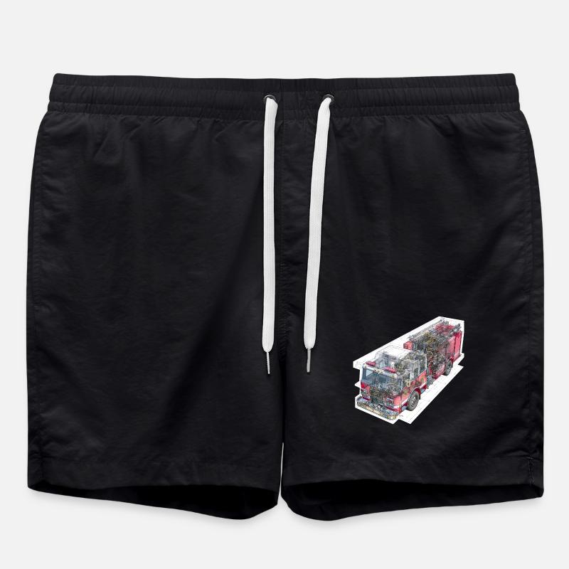 Fire Brigade Truck Detail Technology - Swim Trunks - black