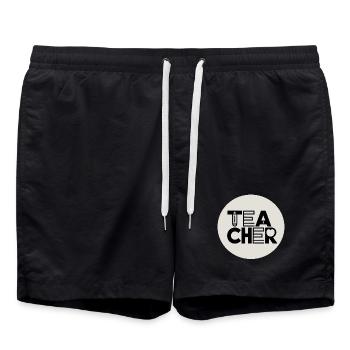 Lehrerdesign mit Bleistift-Typografie - Badeshorts - Schwarz - Vorne - AI Model Male 185 light (185cm)