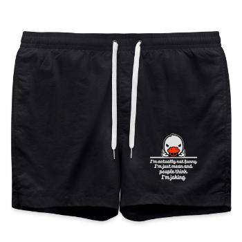 Duck Middle Finger Not Funny Mean People Think Joke - Swim Trunks - black - Front - AI Model Male 185 light (185cm)