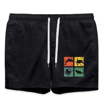 Marine Animals Ocean Dolphin Turtle Octopus - Swim Trunks - black - Front - AI Model Male 185 light (185cm)