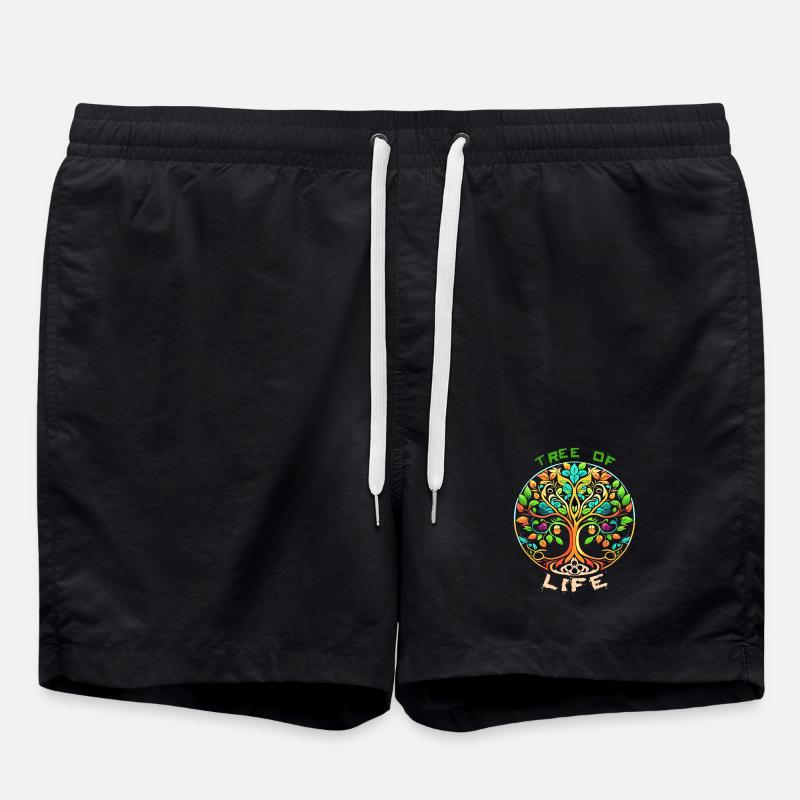 Rainbow Tree of Life Circle - Swim Trunks - black