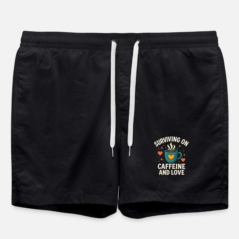 Surviving on Caffeine and Love - Swim Trunks - black