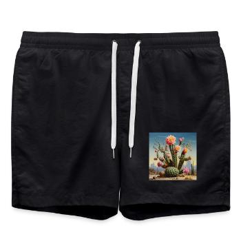 Cactus du désert à la fleur de rose - Short de bain - noir - Devant - AI Model Male 185 light (185cm)