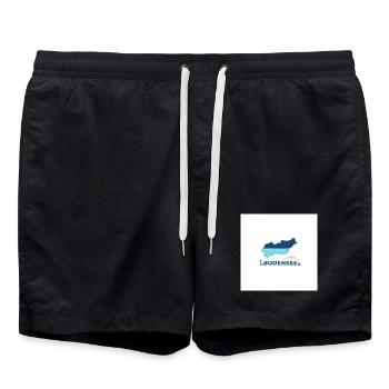 Bodensee Landschaftslogo Seeufer - Badeshorts - Schwarz - Vorne - AI Model Male 185 light (185cm)