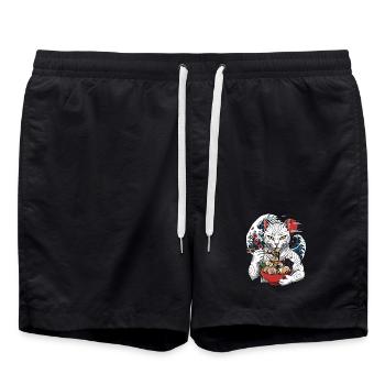 Chat ramen japonais tatouage Chat Japonais Mangean - Short de bain - noir - Devant - AI Model Male 185 light (185cm)