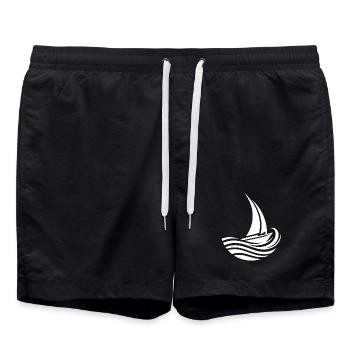 Minimalistisch maritim Segelboot trifft Welle - Badeshorts - Schwarz - Vorne - AI Model Male 185 light (185cm)
