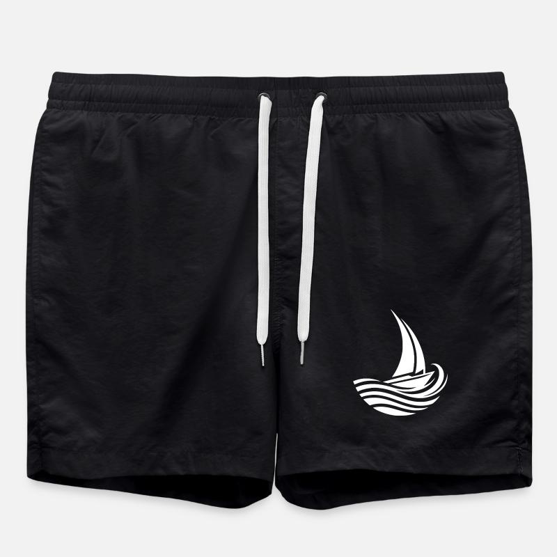 Minimalist maritime sailboat meets wave - Swim Trunks - black