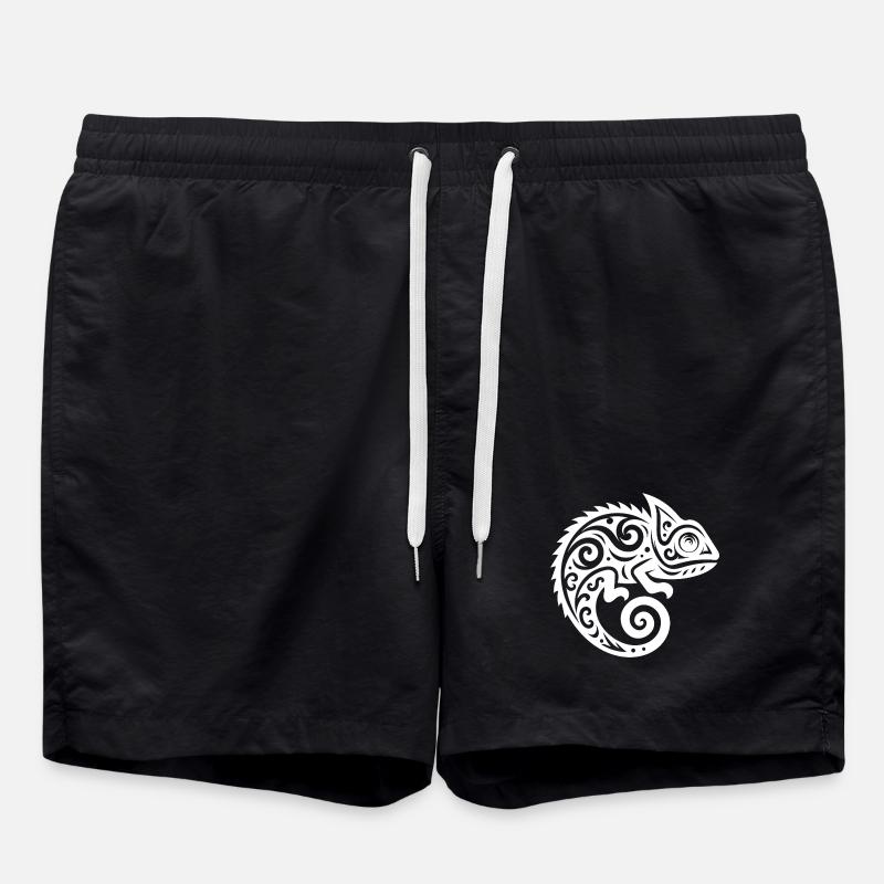 Cute Chameleon Tattoo Disguise - Swim Trunks - black