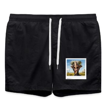Eccentric Bird with Spectacle Lenses - Swim Trunks - black - Front - AI Model Male 185 light (185cm)