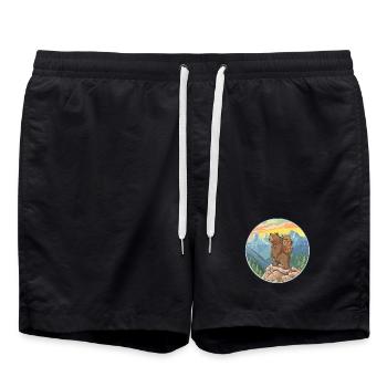 Cute Bear Hiking Camping Mountain Adventure - Swim Trunks - black - Front - AI Model Male 185 light (185cm)