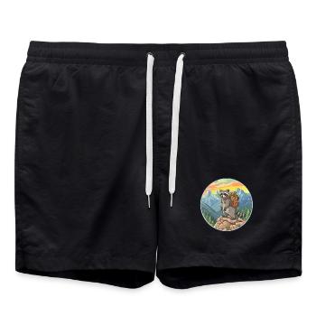 Cute Raccoon Hiking Camping Mountain Adventure - Swim Trunks - black - Front - AI Model Male 185 light (185cm)