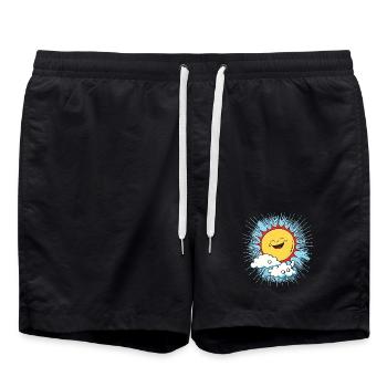 Smiling sun above clouds - Swim Trunks - black - Front - AI Model Male 185 light (185cm)