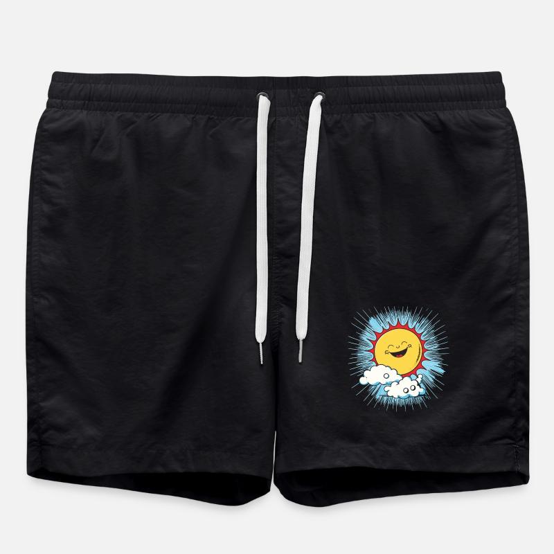 Smiling sun above clouds - Swim Trunks - black