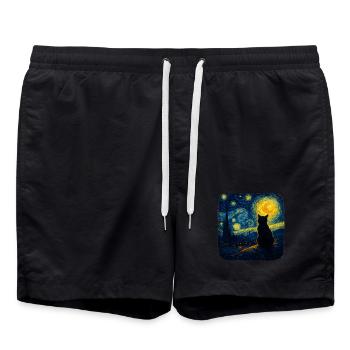 Cat Starry Funny Night Cat Lover Van Gogh Cat Mom - Swim Trunks - black - Front - AI Model Male 185 light (185cm)