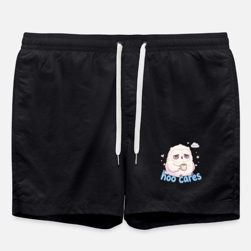 Hoo Cares – süße Eulenkaffee - Badeshorts - Schwarz