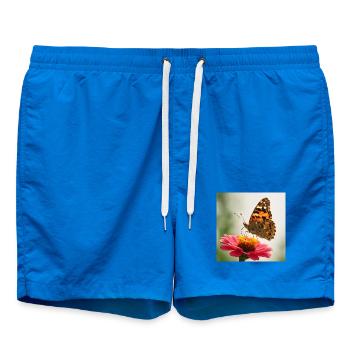 Butterfly on pink flower - Swim Trunks - cobalt blue - Front