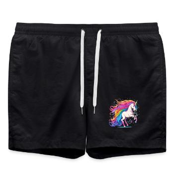 Rainbow Unicorn with Glowing Hair Tail - Swim Trunks - black - Front - AI Model Male 185 light (185cm)
