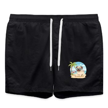 Adorable carlin à lunettes en vacances d'été à la plage - Short de bain - noir - Devant - AI Model Male 185 light (185cm)