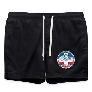 Schweiz Swiss Suisse Switzerland Wintersport Berge - Badeshorts - Schwarz - Vorne - AI Model Male 185 light (185cm)