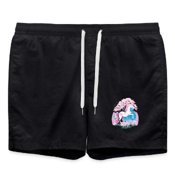 Licorne pastel dans la forêt de cerisiers en fleurs - Short de bain - noir - Devant - AI Model Male 185 light (185cm)