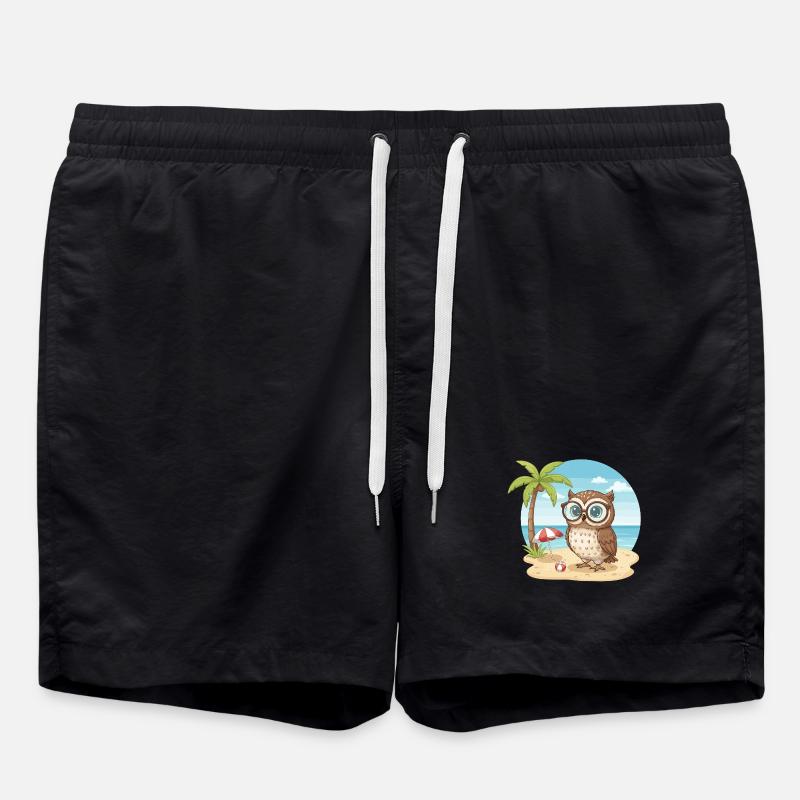 Süße Eule mit Brille Strandsommerferien - Badeshorts - Schwarz