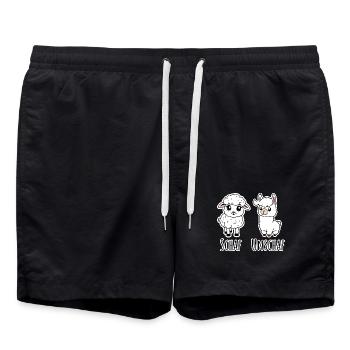 Schaf und nicht Schaf (Unschaf) - Lama kein Schaf - Badeshorts - Schwarz - Vorne - AI Model Male 185 light (185cm)