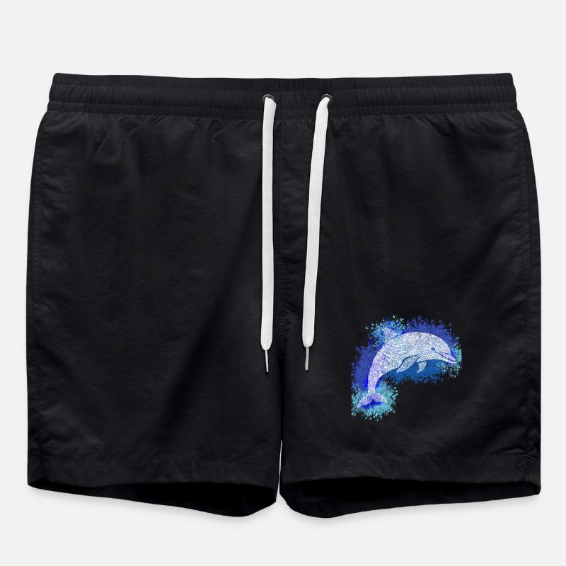 Zentangle Dolphin - Swim Trunks - black