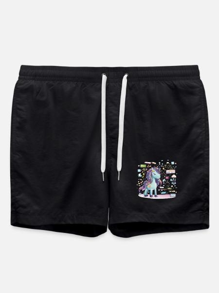 Unicorn Technikzauber Illustration - Badeshorts - Schwarz