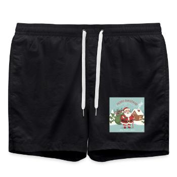 Le Père Noël de Noël avec sac et canne en sucre d’orge - Short de bain - noir - Devant - AI Model Male 185 light (185cm)