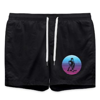 Kompaktes Floorball Design für Unihockey - Badeshorts - Schwarz - Vorne - AI Model Male 185 light (185cm)