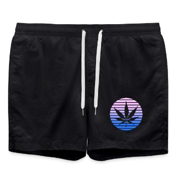 Cannabis Hemp Leaf Style Rétro Sunset Vintage - Short de bain - noir - Devant - AI Model Male 185 light (185cm)