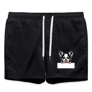 Chihuahua mit Namensschild - Badeshorts - Schwarz - Vorne - AI Model Male 185 light (185cm)