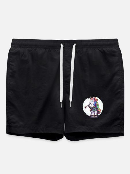 Buntes Einhorn mit Trompete - Badeshorts - Schwarz