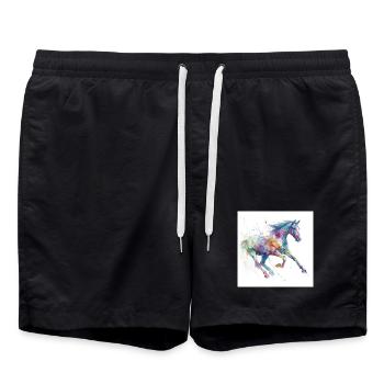 Vivid Watercolor Horse - Swim Trunks - black - Front - AI Model Male 185 light (185cm)