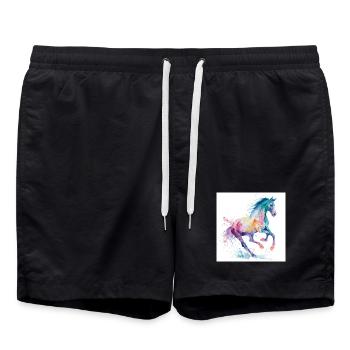 Regenbogen-Aquarellpferd - Badeshorts - Schwarz - Vorne - AI Model Male 185 light (185cm)