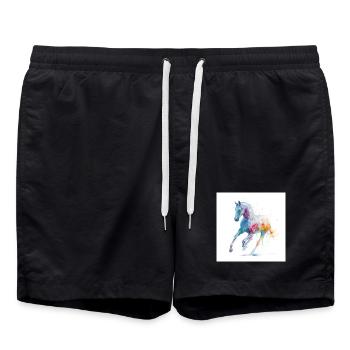 Rainbow Watercolor Horse in Motion - Swim Trunks - black - Front - AI Model Male 185 light (185cm)