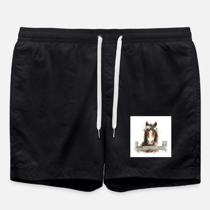 Floral Crowned Pony - Swim Trunks - black