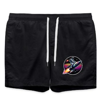 Astronaute sur fusée dans un coucher de soleil rétro - Short de bain - noir - Devant - AI Model Male 185 light (185cm)