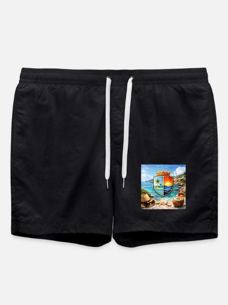 Coastal Coat of Arms Tropical Shield - Swim Trunks - black
