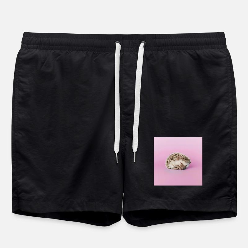 Schlafender Igel auf blassrosa Hintergrund - Badeshorts - Schwarz