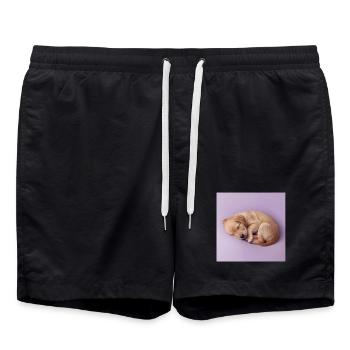 Sleeping Puppy on Lilac Background - Swim Trunks - black - Front - AI Model Male 185 light (185cm)