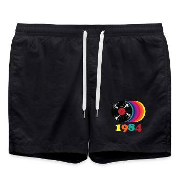 1984 Schallplatte - Badeshorts - Schwarz - Vorne - AI Model Male 185 light (185cm)