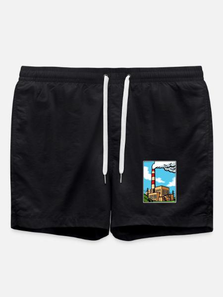 Industrial Cartoon Skyline - Swim Trunks - black