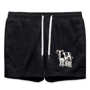 Kuh mit Kalb – liebevolle Bauernhof Illustration - Badeshorts - Schwarz - Vorne - AI Model Male 185 light (185cm)